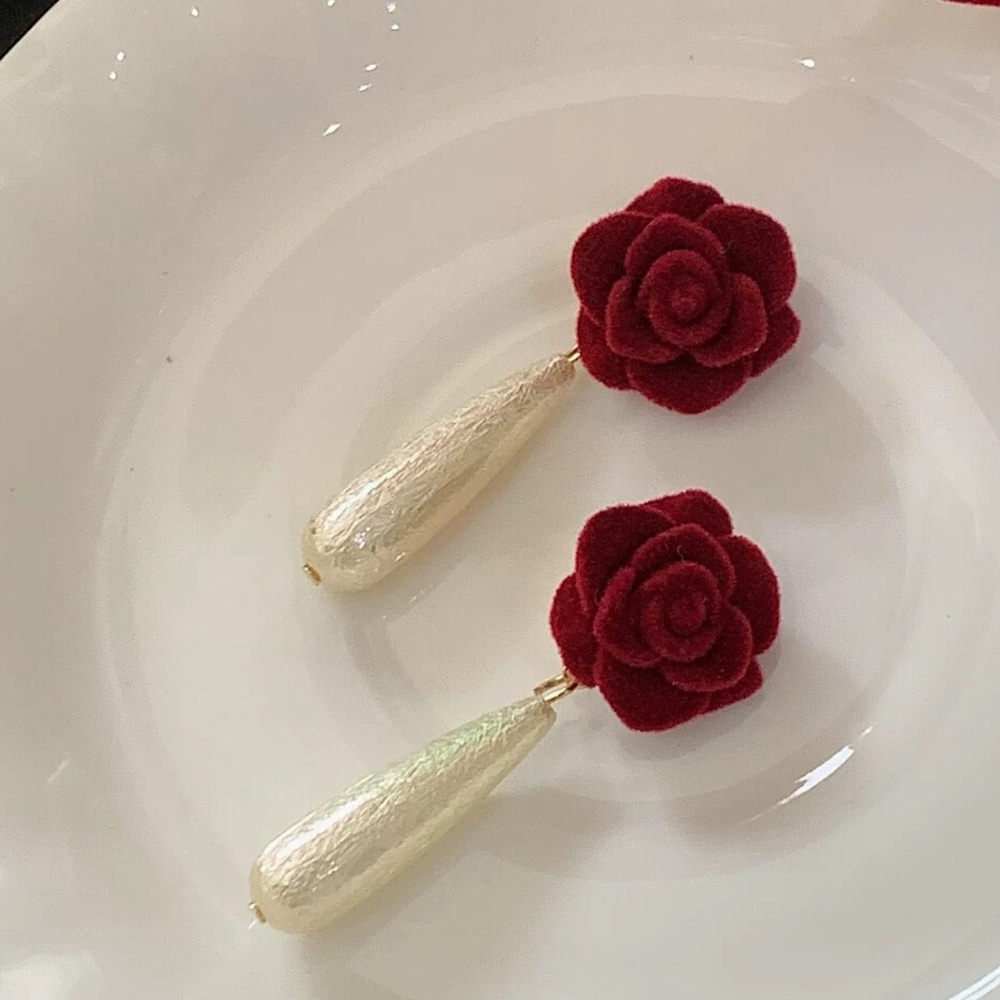 Elegant Red Rose Drop Earrings
